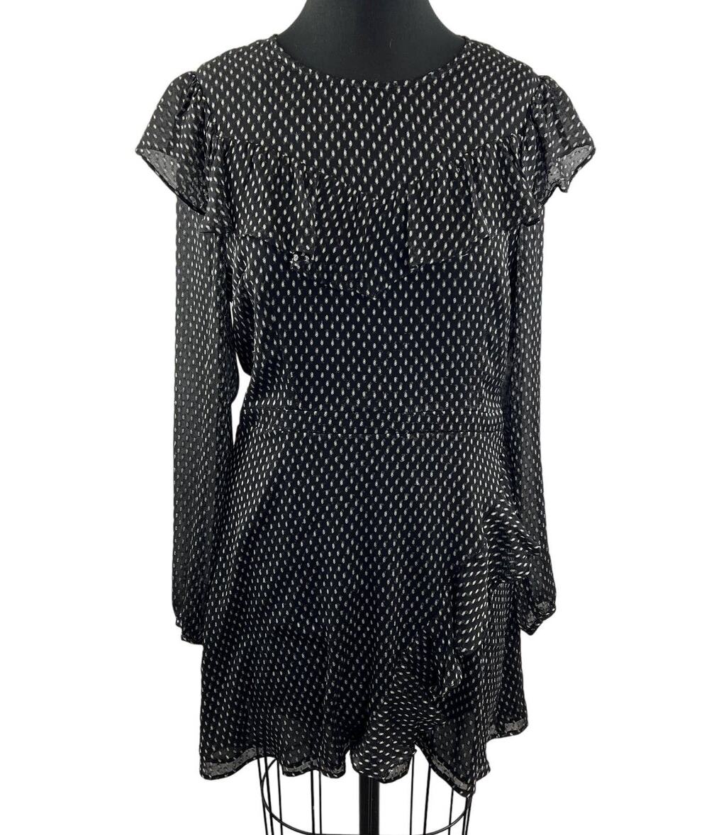 AVEC LES FILLES Black White Clip Dot Ruffle Fit & Flare Mini Dress Size 12